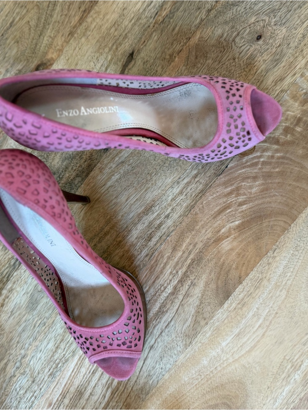 Enzo Angiolini Rose Pink Suede Laser-Cut Peep-Toe Heels